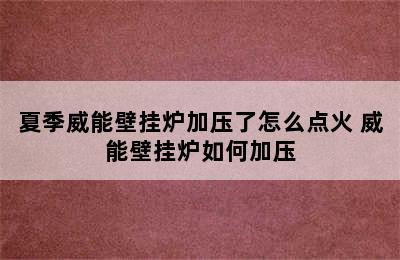 夏季威能壁挂炉加压了怎么点火 威能壁挂炉如何加压